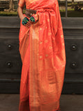 Orange Silk Blend Saree With Blouse Piece