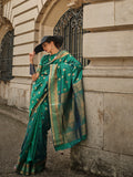 Green Silk Blend Saree With Blouse Piece