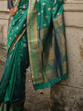 Green Silk Blend Saree With Blouse Piece