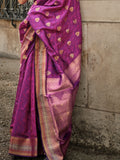 Burgundy Silk Blend Saree With Blouse Piece