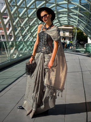 Grey Art Silk Saree With Blouse Piece