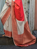 Red & White Soft Silk Saree With Blouse Piece