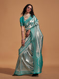 Teal Kanjivaram Silk Saree With Blouse Piece