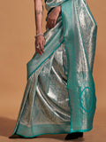 Teal Kanjivaram Silk Saree With Blouse Piece