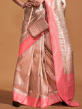 Peach Kanjivaram Silk Saree With Blouse Piece