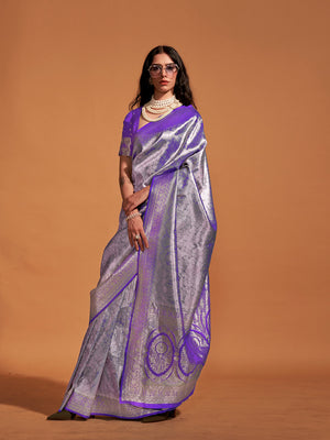 Purple Kanjivaram Silk Saree With Blouse Piece