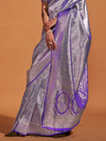 Purple Kanjivaram Silk Saree With Blouse Piece