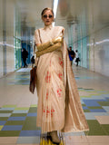 Cream Art Silk Saree With Blouse Piece