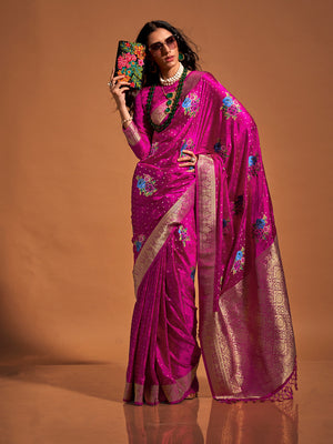 Pink Satin Saree With Blouse Piece