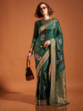 Green Satin Saree With Blouse Piece