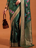 Green Satin Saree With Blouse Piece