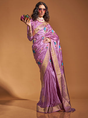 Pink Satin Saree With Blouse Piece