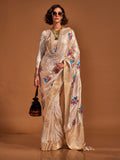 Cream Satin Saree With Blouse Piece