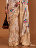 Cream Satin Saree With Blouse Piece