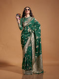 Green Georgette Nylon Saree With Blouse Piece