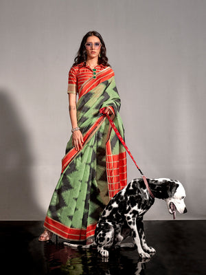 Green Art Silk Saree With Blouse Piece