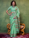 Green Party Wear Silk Saree With Blouse Piece