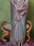 Grey Party Wear Silk Saree With Blouse Piece