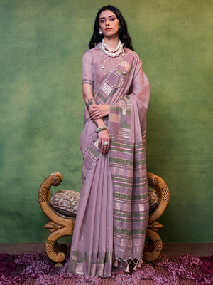 Lavender Party Wear Silk Saree With Blouse Piece