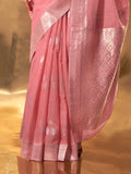 Pink Party Wear Linen Saree With Blouse Piece