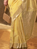 Yellow Party Wear Linen Saree With Blouse Piece