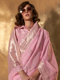 Baby Pink Party Wear Linen Saree With Blouse Piece