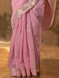 Baby Pink Party Wear Linen Saree With Blouse Piece