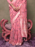 Pink Jamdani Cotton Saree With Blouse Piece