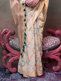 Cream Jamdani Cotton Saree With Blouse Piece