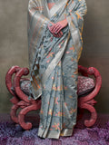 Grey Jamdani Cotton Saree With Blouse Piece