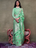 Mint Green Jamdani Cotton Saree With Blouse Piece