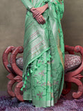 Mint Green Jamdani Cotton Saree With Blouse Piece