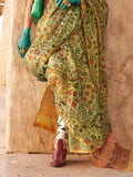 Green Printed Zari Tissue Saree With Blouse Piece