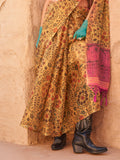 Yellow Printed Zari Tissue Saree With Blouse Piece