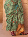 Green Printed Zari Tissue Saree With Blouse Piece