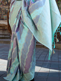 Cyan Soft Silk Saree With Blouse Piece