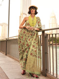 Green Printed Zari Tissue Saree With Blouse Piece