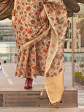 Tan Printed Zari Tissue Saree With Blouse Piece