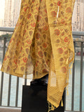 Yellow Printed Zari Tissue Saree With Blouse Piece