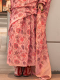 Pink Printed Zari Tissue Saree With Blouse Piece