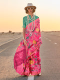 Pink Printed Tussar Silk Saree With Blouse Piece