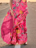 Pink Printed Tussar Silk Saree With Blouse Piece