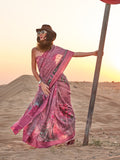 Pink Printed Linen Saree With Blouse Piece