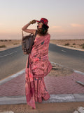 Pink Printed Linen Saree With Blouse Piece