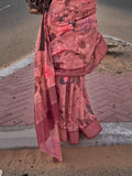 Pink Printed Linen Saree With Blouse Piece