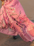 Pink Printed Linen Saree With Blouse Piece