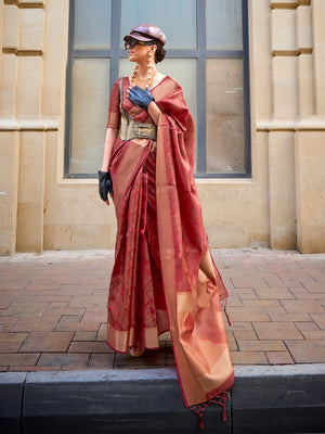 Orange Organza Saree With Blouse Piece