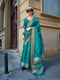 Teal Organza Saree With Blouse Piece