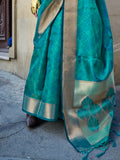 Teal Organza Saree With Blouse Piece