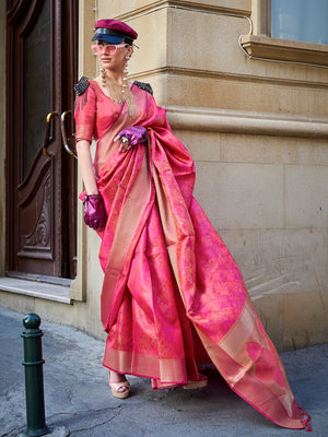 Pink Organza Saree With Blouse Piece